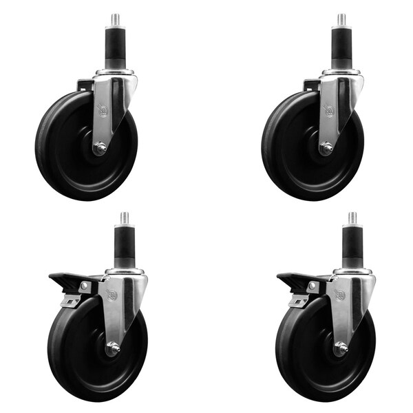 Service Caster 6'' Phenolic Wheel Swivel 1-1/4'' Expanding Stem Caster Set 2 Brakes, 4PK SCC-EX20S615-PHR-2-PLB-2-114 - main